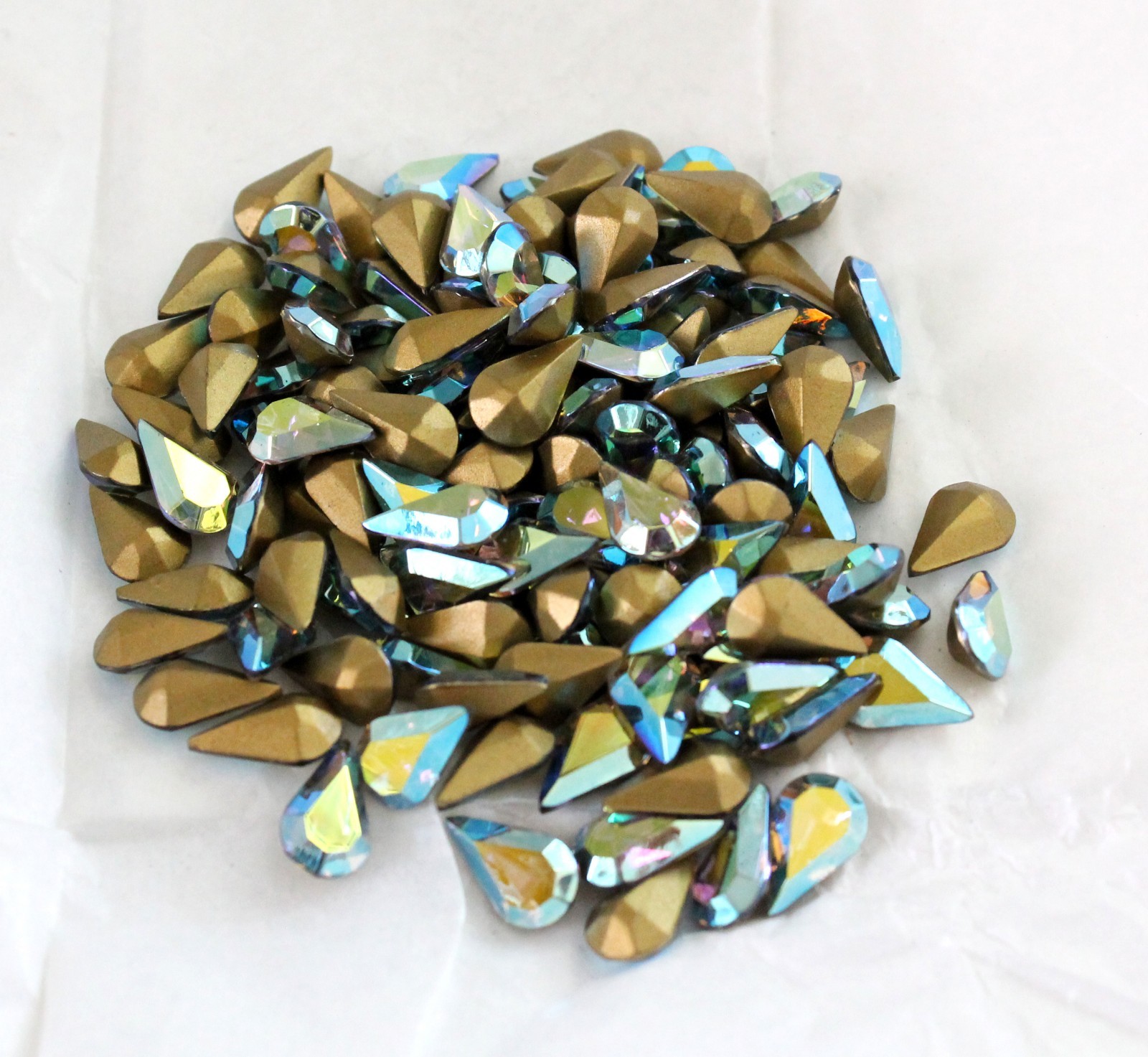 144 Swarovski 13x7.8mm Black Diamond AB Pear Shape Rhinestone TTC 4300/2