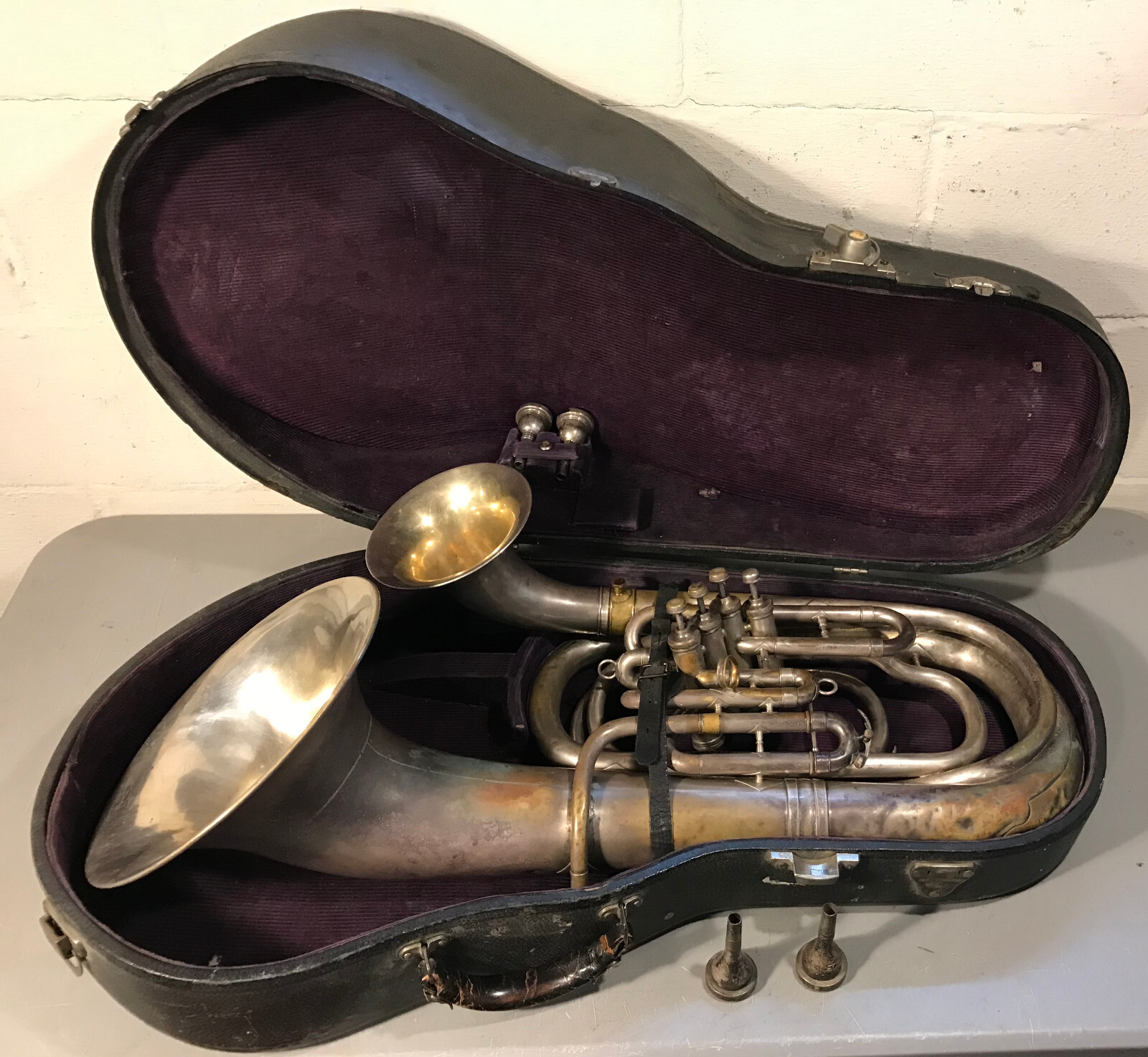 1930s H.N. White King DoubleBell Euphonium w/ Case & Mouthpieces. Four