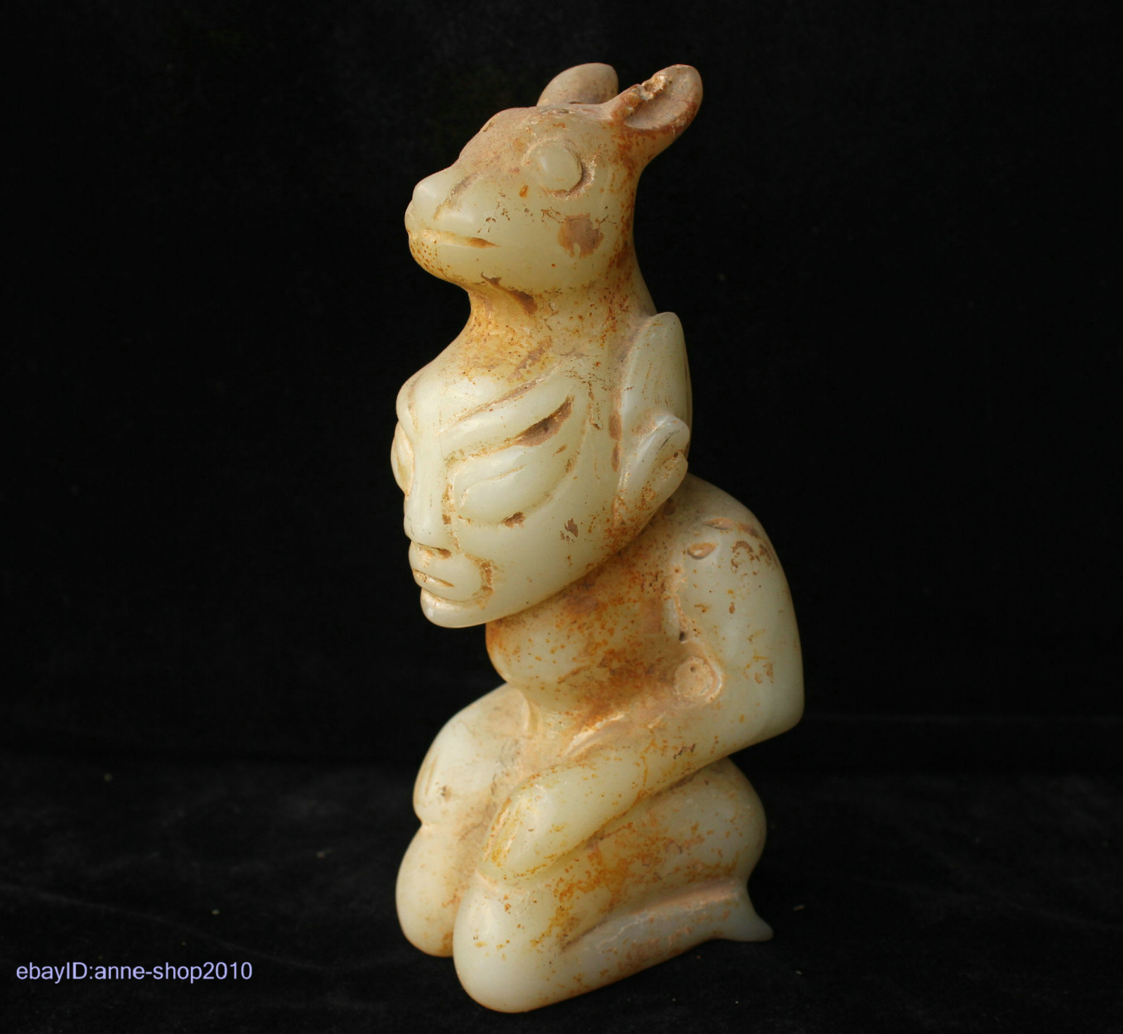 18cm China Natural Old Jade hand carved animal rabbit Statue Sculpture