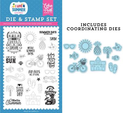 Echo Park Paper Company It's Summer Time Die & Stamp Set Flip Flops Van Sand Sun