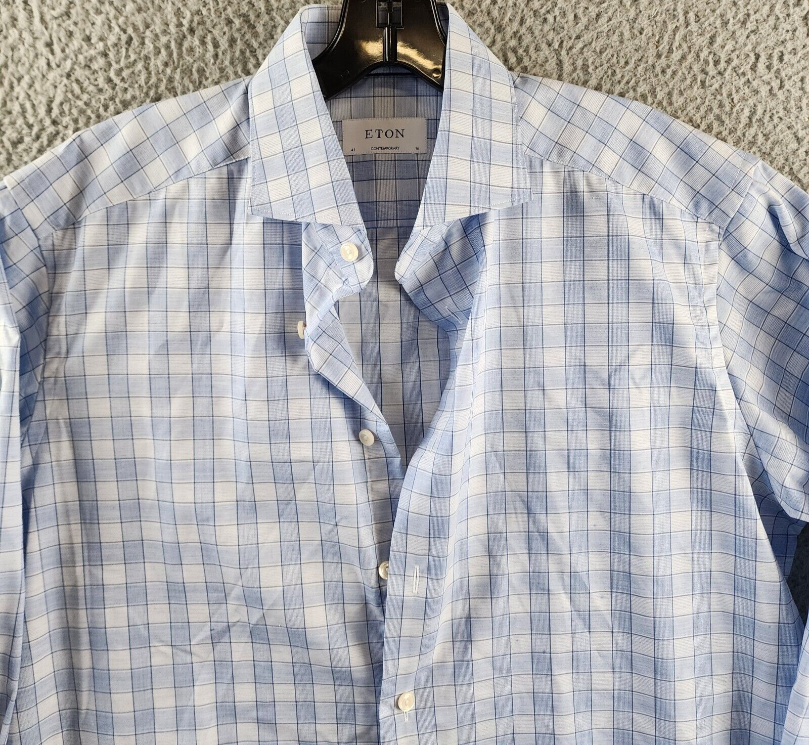 Etón Contemporary Fit Checked Dress Shirt Men's 41 16 Light Pastel Blue L/S - Picture 3 of 12