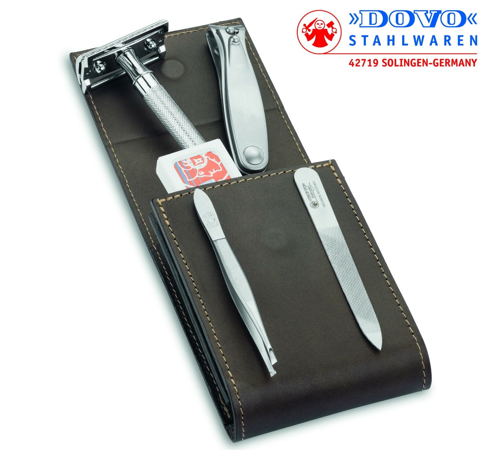 & Manicure Set With Merkur 23c Razor & Cowhide Case #574056