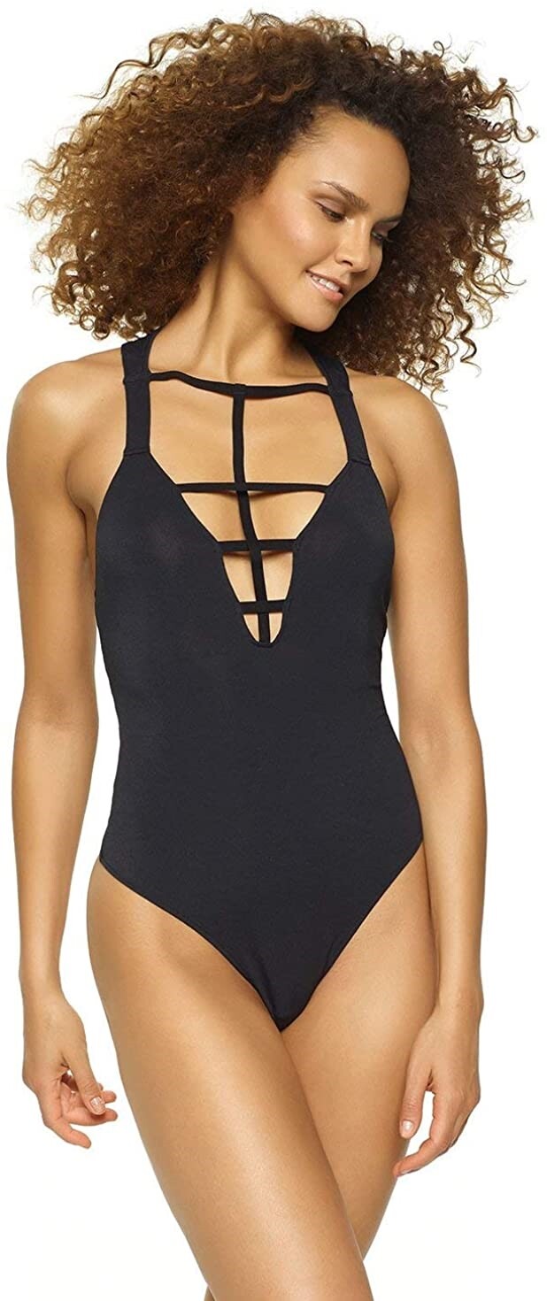 Felina 188239 Womens Body Zone Modal V-neck Bodysuit Thong Black Size X-Large