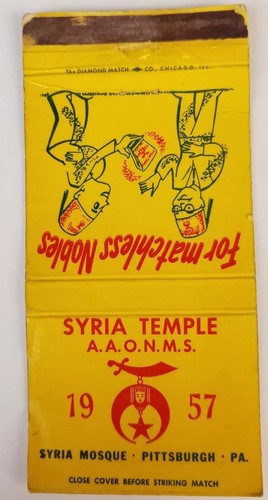Vintage Matchbook Cover Syria Temple Mosque Pittsburgh Pennsylvania 1957 c8
