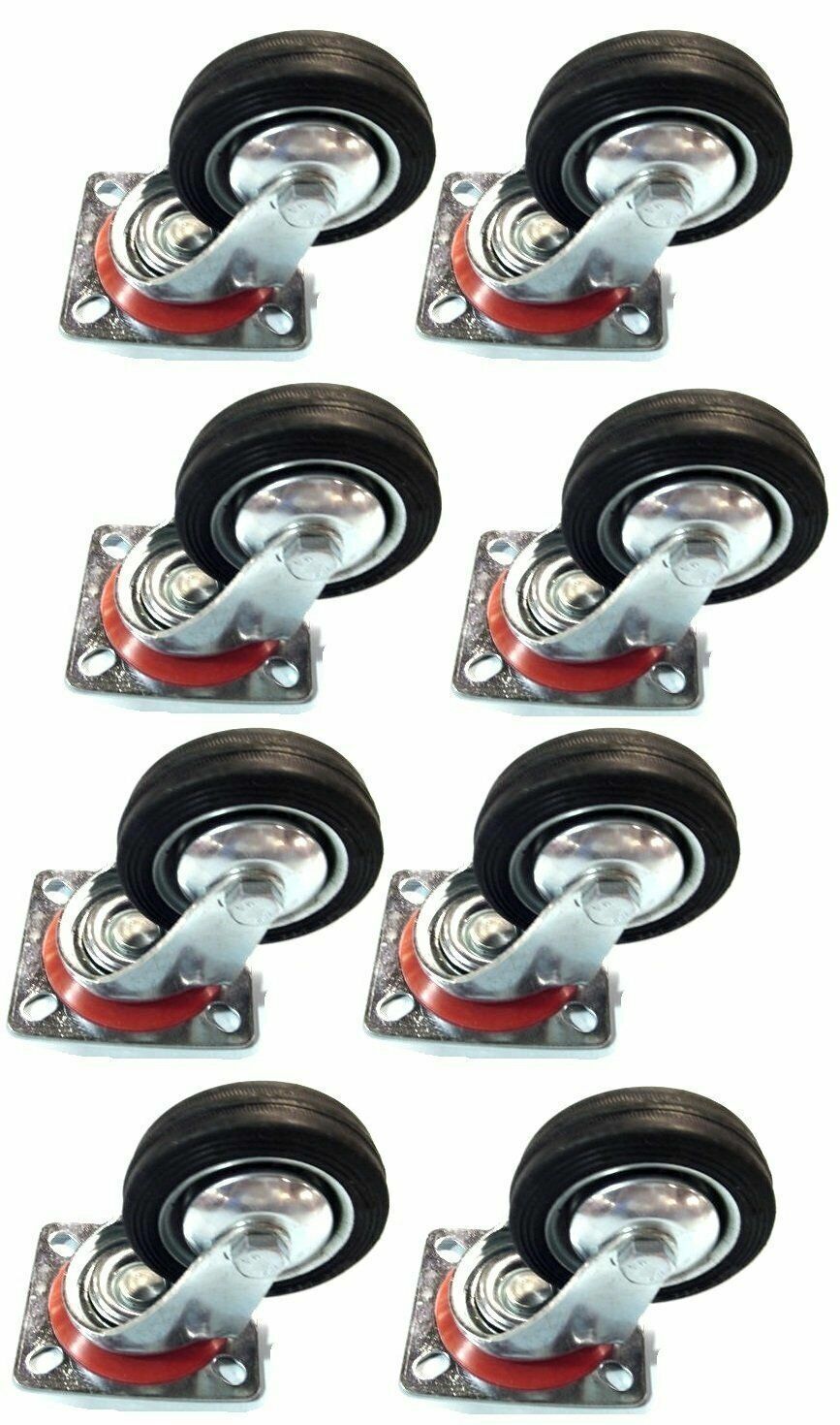 8 pack 3" Swivel Caster Wheels Rubber Base with Top Plate & 
