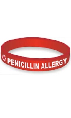 PENICILLIN ALLERGY Medical Alert Bracelet ID Emergency Wristband Soft Plastic