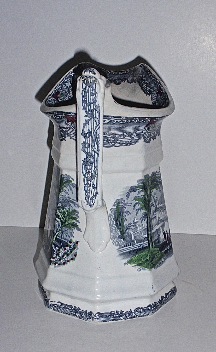 Antique Stafordshire 3 Color Scenic Transferware Pitcher English Ironstone19thC