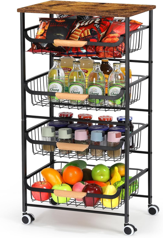 5 Tier Rolling Kitchen Storage Cart, Metal Microwave Stand Kitchen Island Cart o