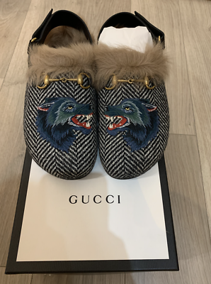Mens Gucci Herringbone Slippers With Wolf Head eBay
