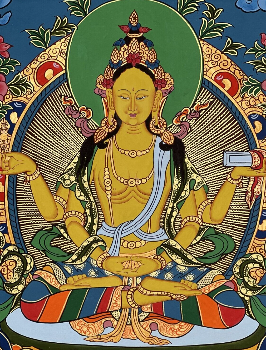 PRAJNAPARAMITA-PERFECT WISDOM ORIGINAL TIBETAN THANGKA PAINTING WITH SILK BORDER
