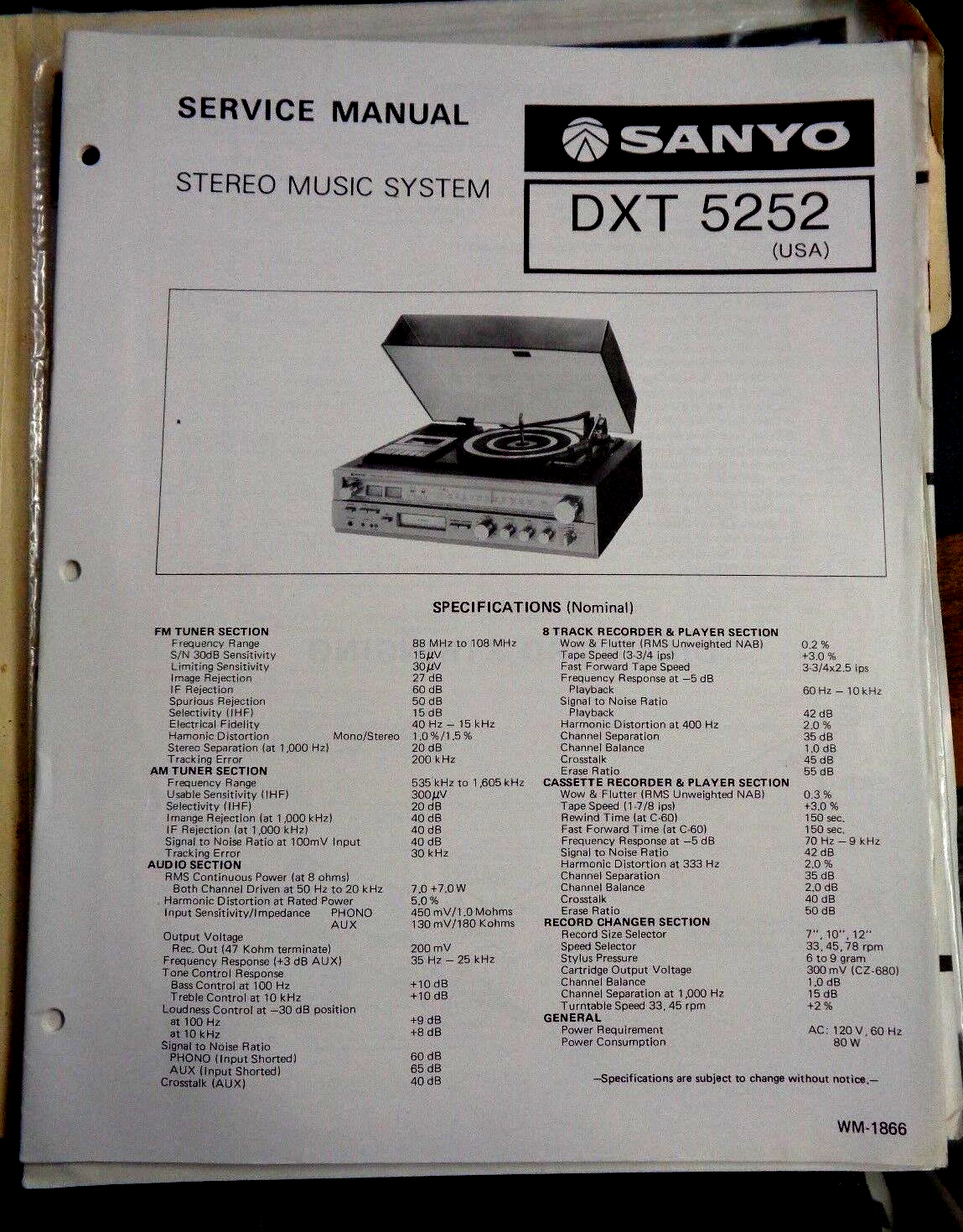 SANYO Vintage Original Stereo Music System DXT 5252 Service SANYO Vintage Original Stereo Music System DXT 5252 Service
