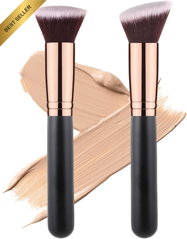 2 Pack Kabuki Foundation Brushes, Flat Top Makeup Brushes for Liquid, Cream and