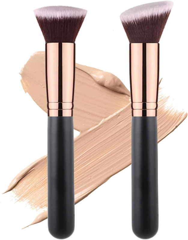 2 Pieces Kabuki Foundation Brush Flat Top Professional Face & Body Makeup Brush 