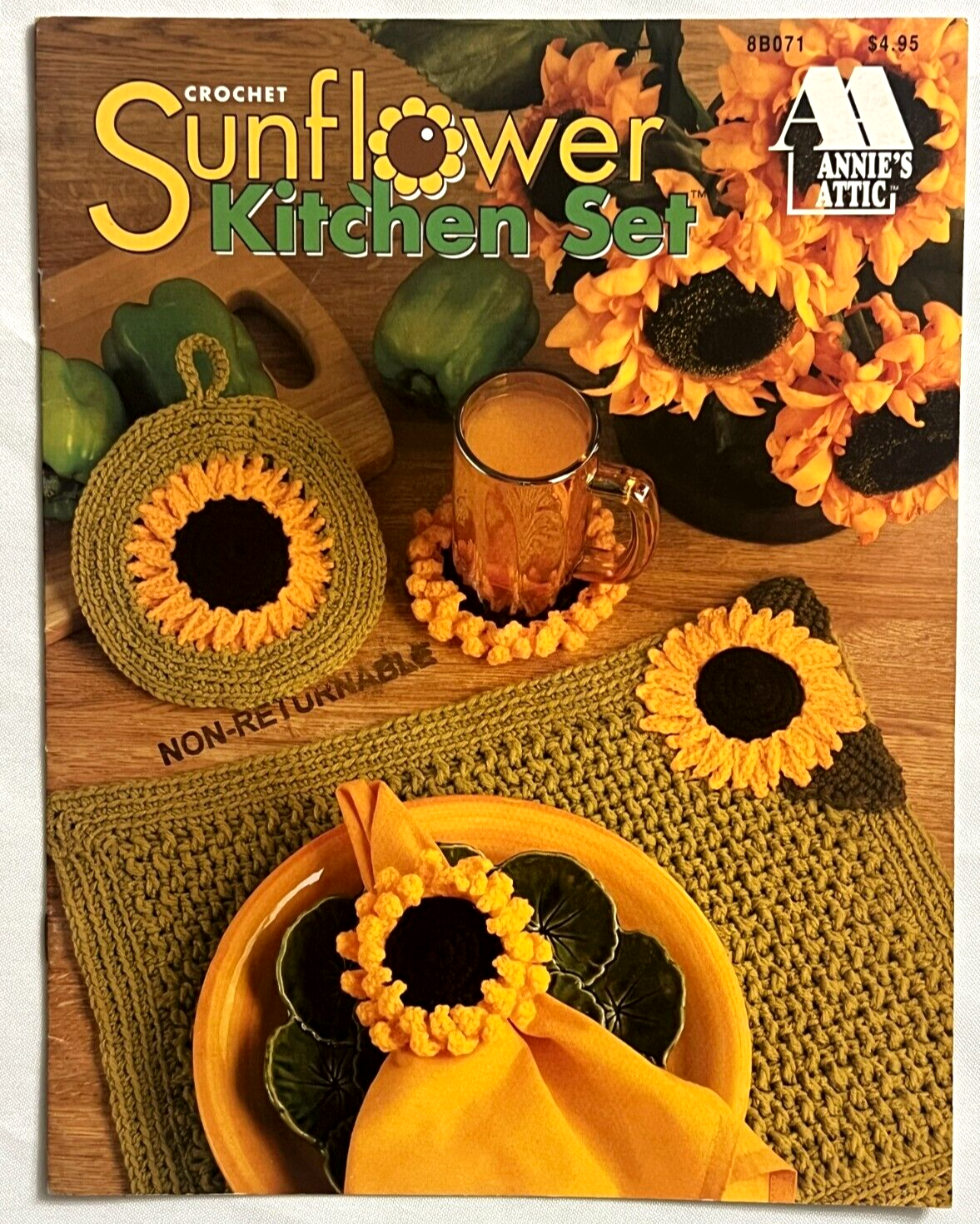 Sunflower Kitchen Set Crochet Patterns Book Potholder Coaster Towel Topper +++