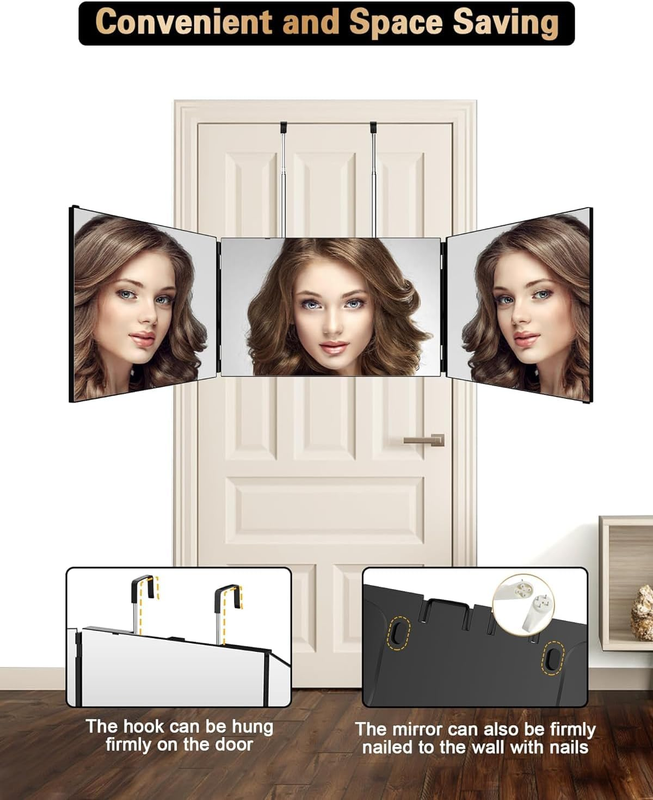 3 Way Mirror for Self Hair Cutting, 360 Trifold Self Haircut Mirror 3 Sided Make