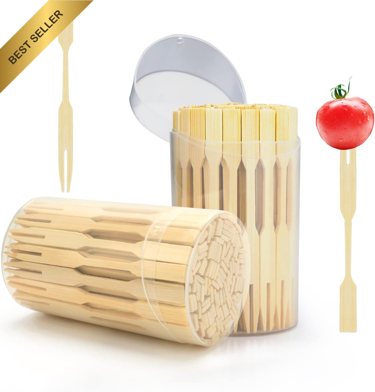 2 Packs Mini Bamboo Forks, 3.5 Inch, 220 Pcs, Appetizer, Fruit, Cocktail, Charcu