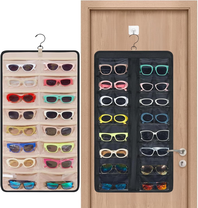 Hanging Sunglasses Organizer, Dust Proof Sunglasses Jewelry Storage Case Wall Mo