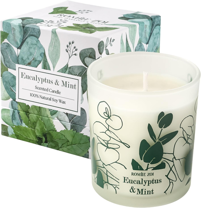 Scented Candle - Eucalyptus & Mint - 6Oz Aromatherapy Soy Wax Jar Candle for Home, Gifts for Women - 170G