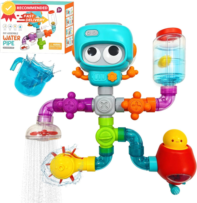 Baby Bath Toys Waterworks Pipes - Suction Cup Fun for Kids 3-8, Learning Gift