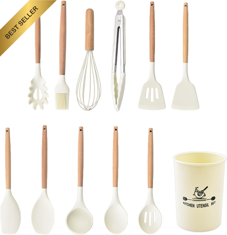 Silicone Cooking Utensils Set 11 Piece Non-Scratch Heat Resistant Kitchen Tools
