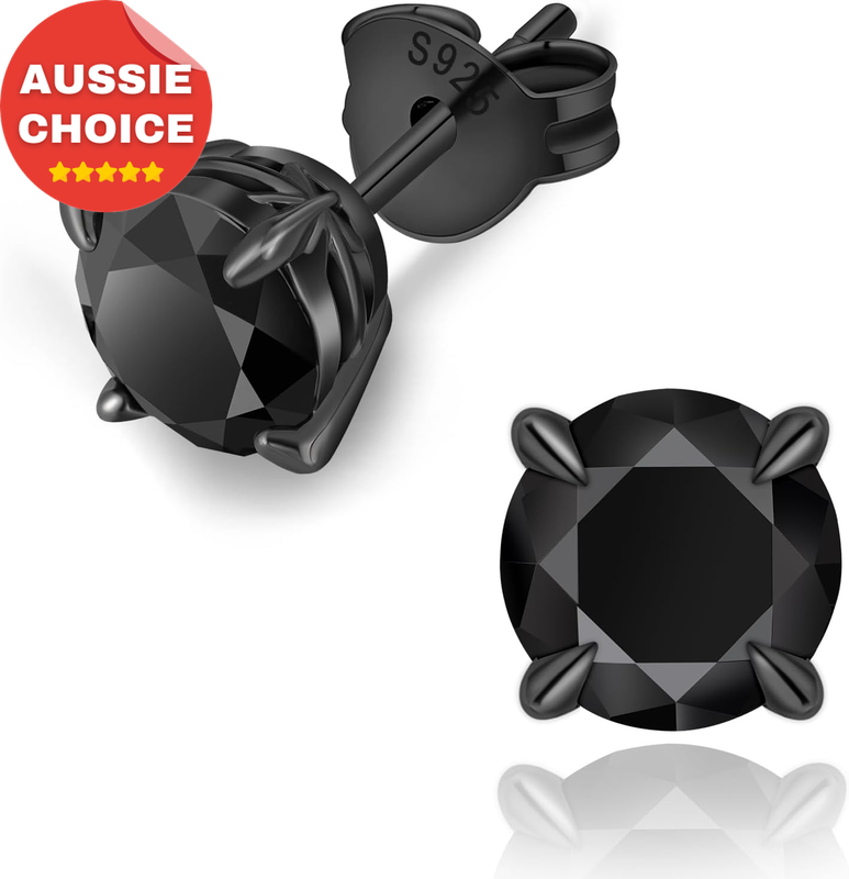 Black Moissanite Stud Earrings Lab Created Diamond 925 Sterling Silver Gift