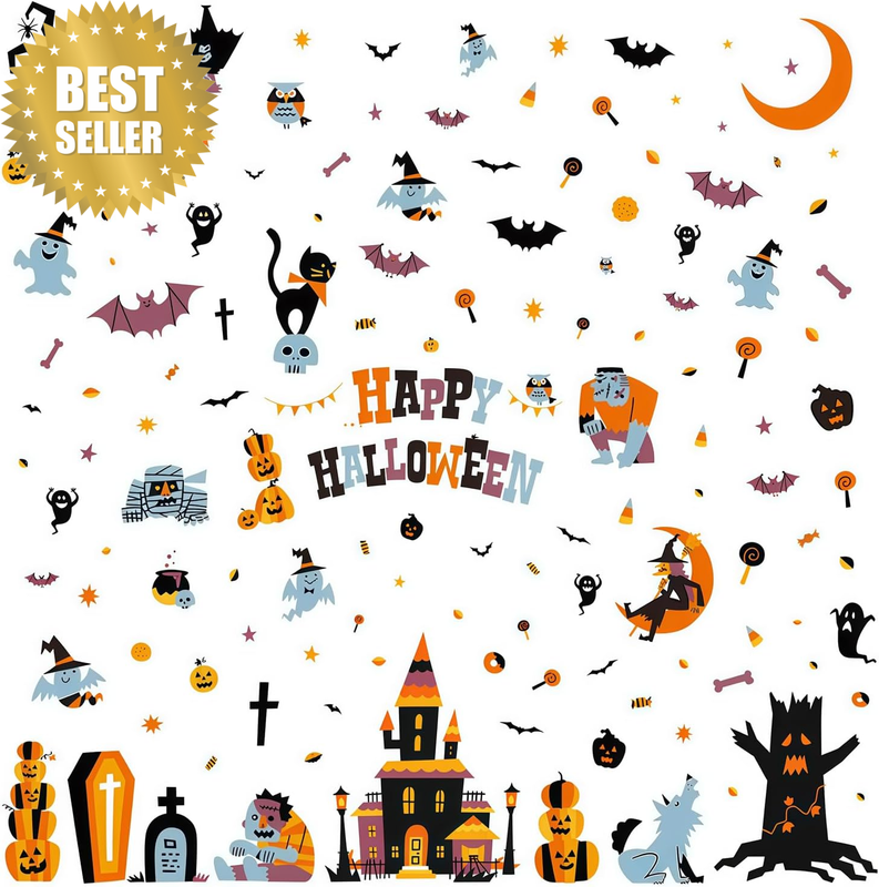 10 Sheets Halloween Window Clings Stickers, Window Decals for Glass Door