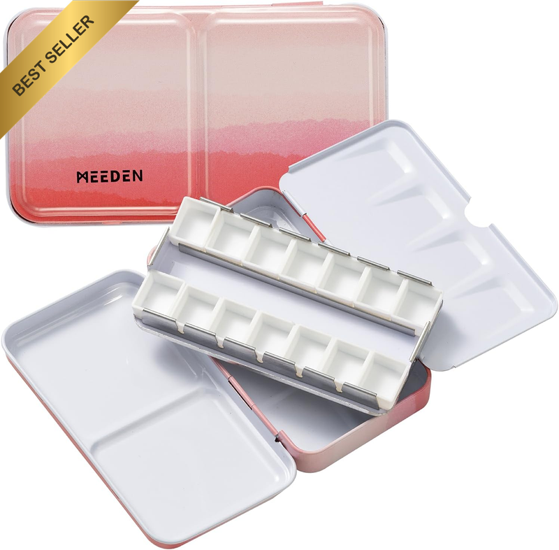 Empty Watercolor Palette Travel Tin 12 Half Pans Portable Metal Red