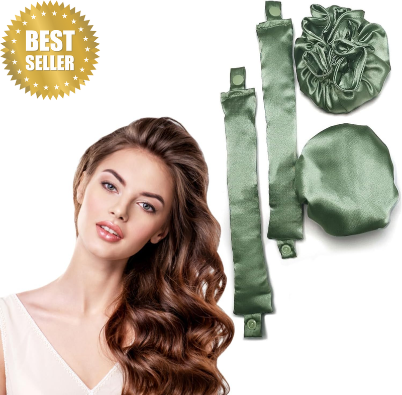 Satin Heatless Hair Curler 2 Sets/4Pcs, Pillow Soft Rollers with Hair Caps, Curl