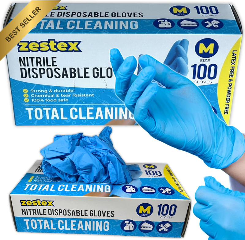 Blue Nitrile Cleaning Gloves Medium Latex-Free Powder-Free Food Safe Disposable