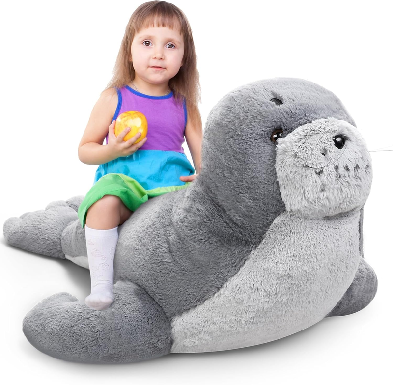 39 Inch Giant Seal Plush Stuffed Animal Large Soft Cuddly Grey Cute Hug Seal Plush Toy Adorable Big Seal Pillow Gift for Kids Sleeping Companion Birthday Ocean Animals Decor