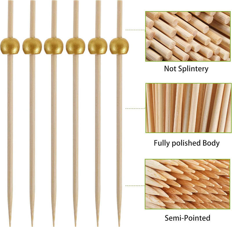 200 Pcs Cocktail Picks, 4.7 Inch Toothpicks for Appetizers, Bamboo Cocktail Stic