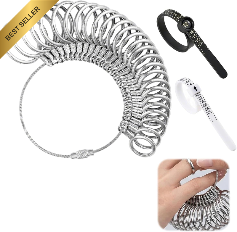 3 Pcs Premium Ring Sizer Measuring Tool Set, with Metal Ring Sizer Gauge, US 0-1