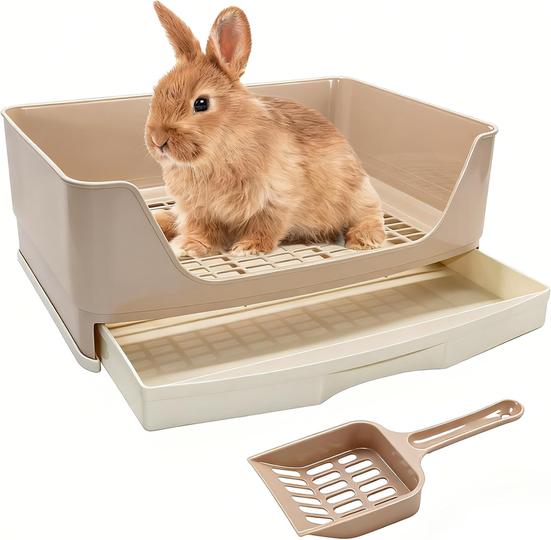Large Rabbit Litter Box Toilet,Potty Trainer Corner Bedding with Drawer Larger Pet Pan for Adult Guinea Pigs, Rabbits, Hamster, Chinchilla, Ferret, Galesaur, Small Animals(White)