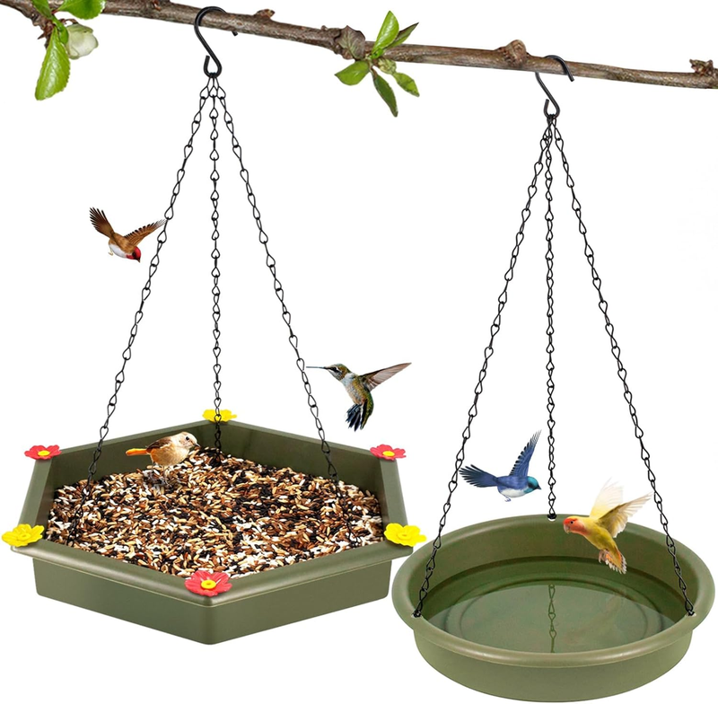 XXL Dual-Function Hanging Bird Bath & Feeder - Outdoor Tray for Garden Birds (Gr