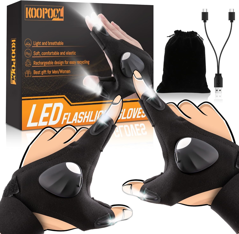 LED Gloves, Flashlight Gloves Christmas Gifts for Men Who Have Everything, Cool