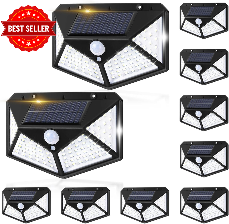 10 Pack Solar Motion Sensor Lights, 100 LED Outdoor Wall Lights