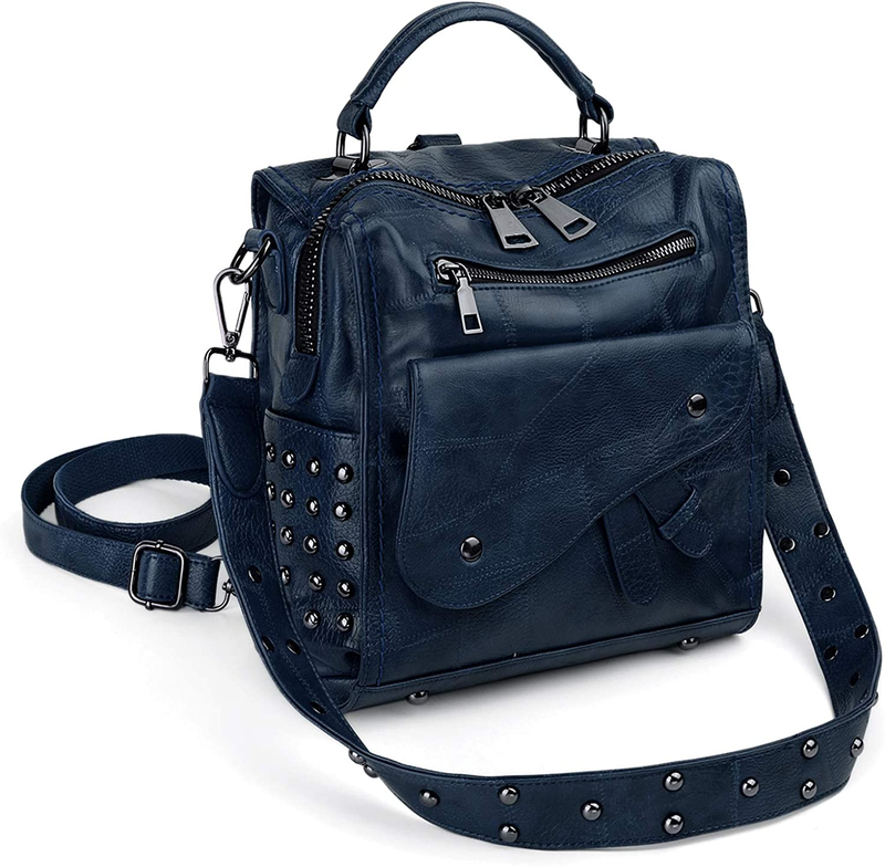 UTO Women Backpack Purse PU Washed Leather Rivet Studded Convertible Ladies Ruck