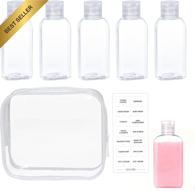 5 Pcs Travel Toiletries Bottles Set, Leak Proof Squeeze Containers, 100Ml Reusab