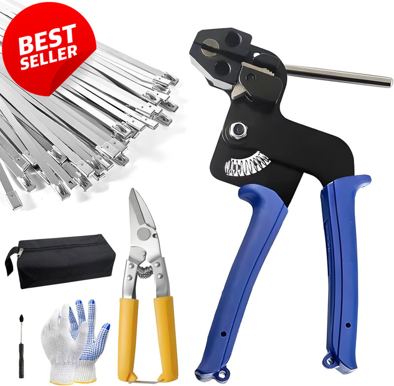 Stainless Steel Zip Tie Gun Kit 100PCS Metal Cable Ties Heavy Duty Tool - US