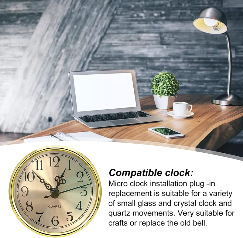 Gold Mini round Clock Insert with Arabic Numeral Dial