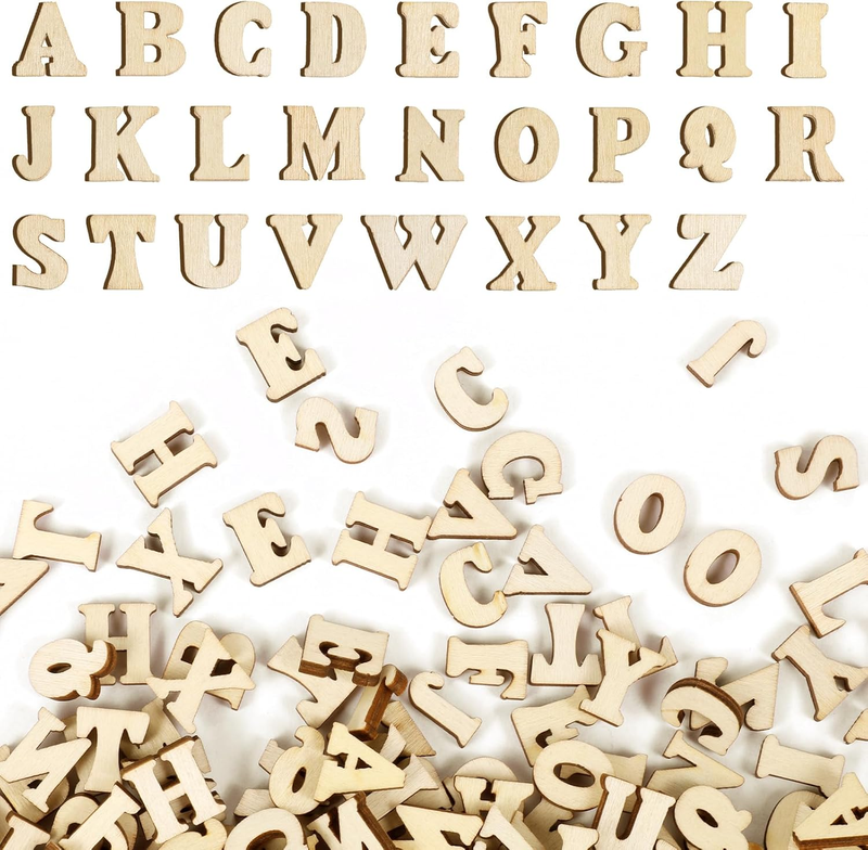Pack of 208 Small Wooden Letters, 15 Mm Decorative Capital Letters A-Z for Craft