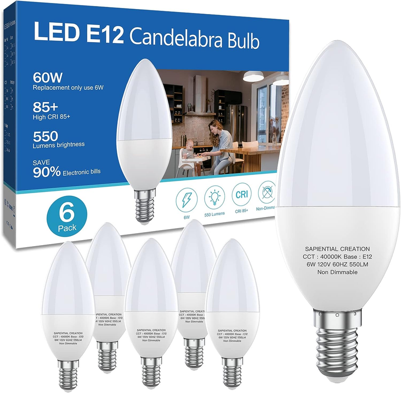E12 Bulb Candelabra Base Equivalent Fan Ceiling White 60w