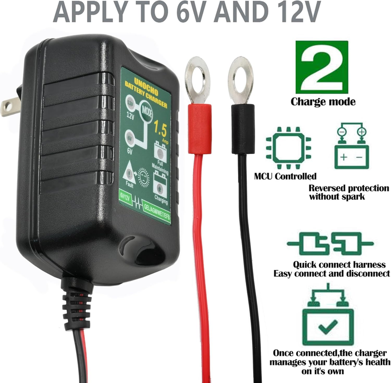 6V 12V Battery Charger 1.5A Automatic Battery maintainer trickle Battery Charger