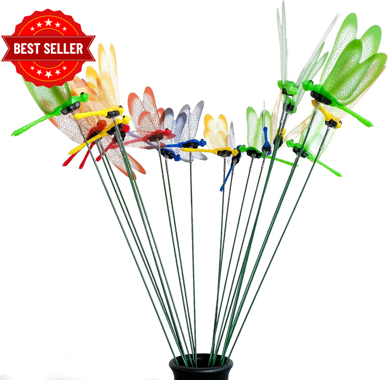 20 Pcs Garden Dragonfly Stakes - Fake Dragonflies Removable Plastic Fake Dragonf