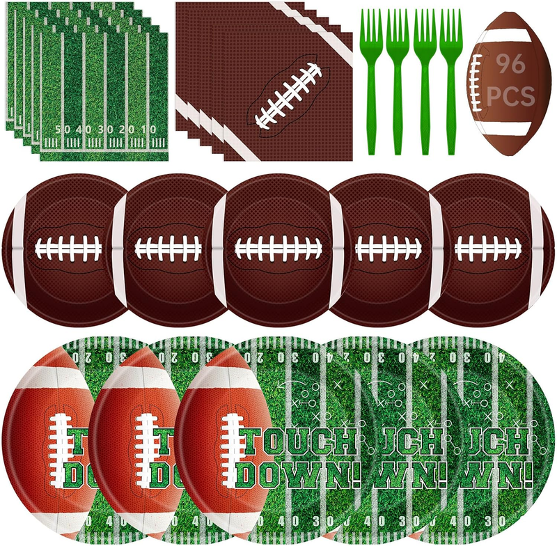 96 Pcs Football Plates and Napkins Forks Sets - Rugby Sports T...