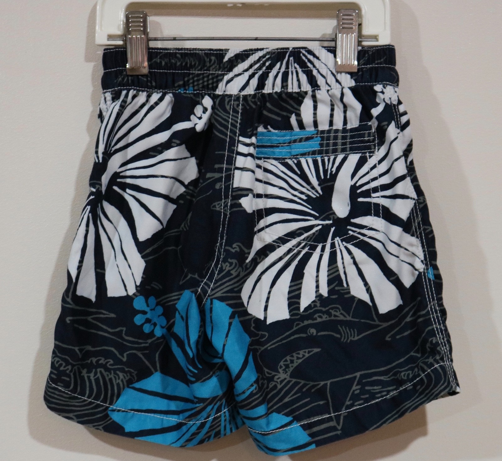 EUC Baby Gap Boys Swim Trunks With Sharks And Hibiscus Flowers Size 18-24 Month