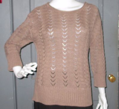 NWT $44 SONOMA brown SHELL STITCH 3/4 sleeve sweater M pullover cotton NEW