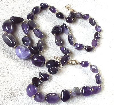 STAUER Amethyst Nugget Necklace and Matching Bracelet No Tag eBay