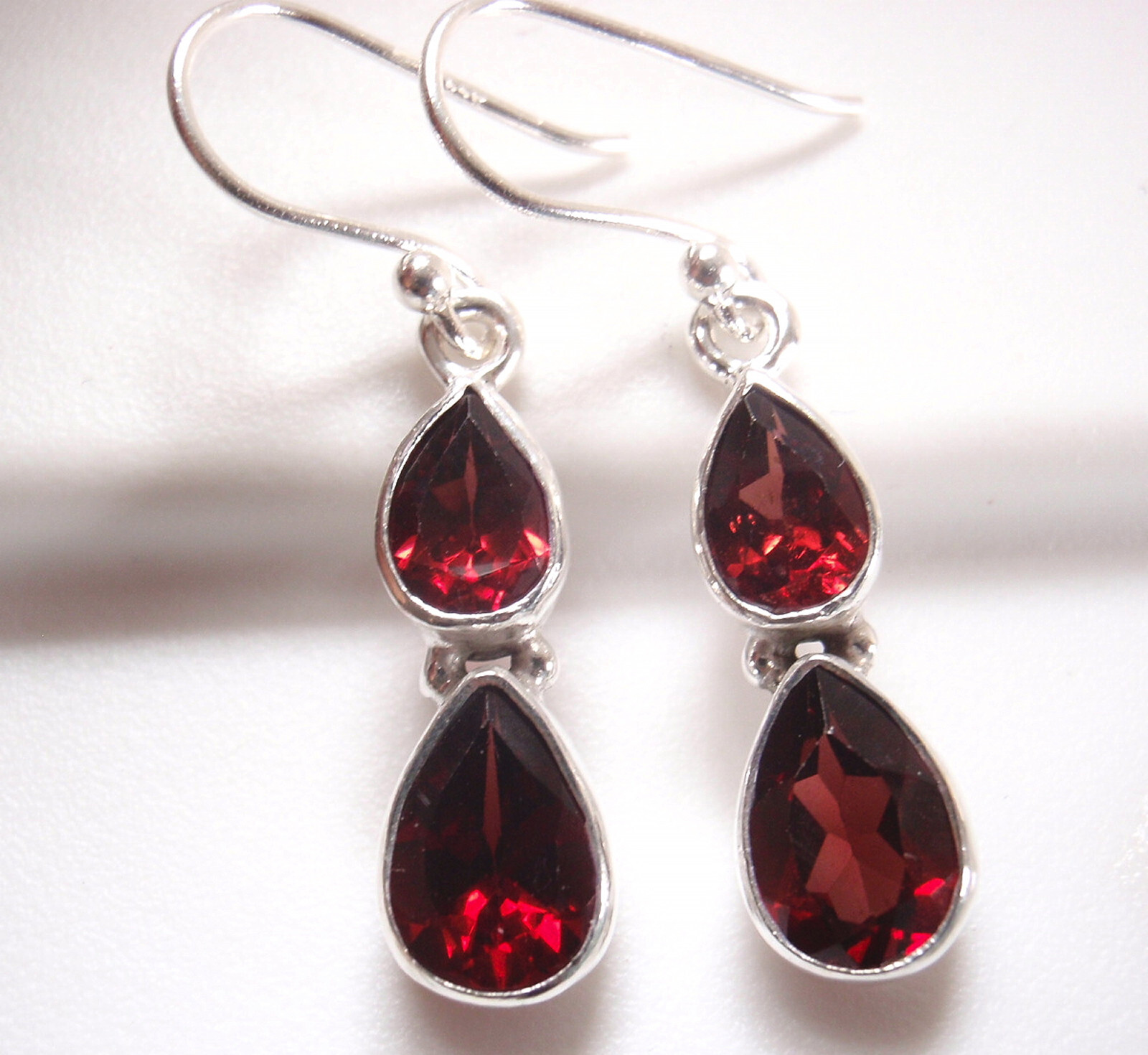Faceted Garnet Double Gem Teardrop 925 Sterling Silver