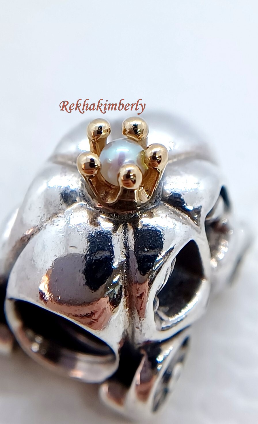 Pandora Royal Carriage Charm S925ALE +14K Gold Crown Pearl